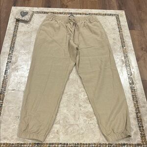NWOT Express Ankle High Rise Casual Tan Jogger Pants Linen& Rayon Women’s Size S